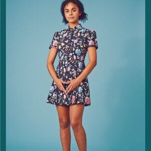 Samantha Pleet Potion Dress Size 4 Dark Floral Cap Sleeves Pleated Mini Skirt